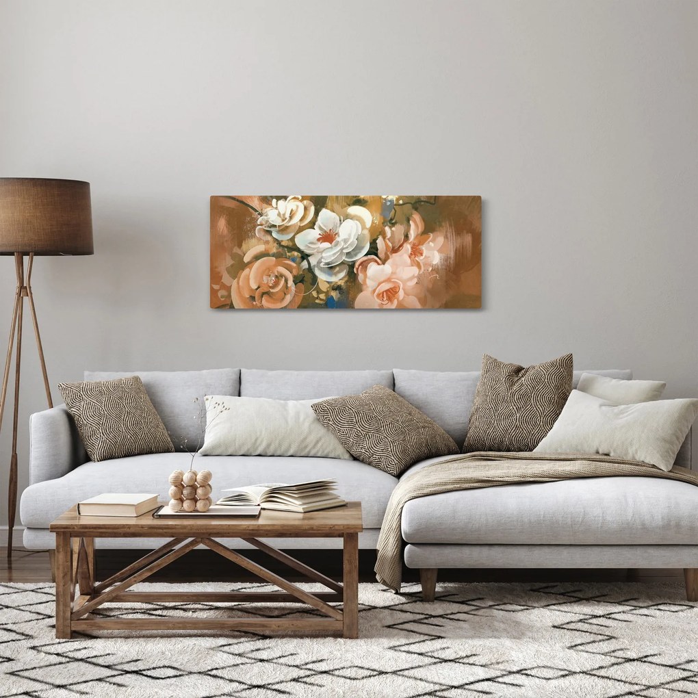 Obraz - Maľovaná kytica kvetov (120x50 cm)