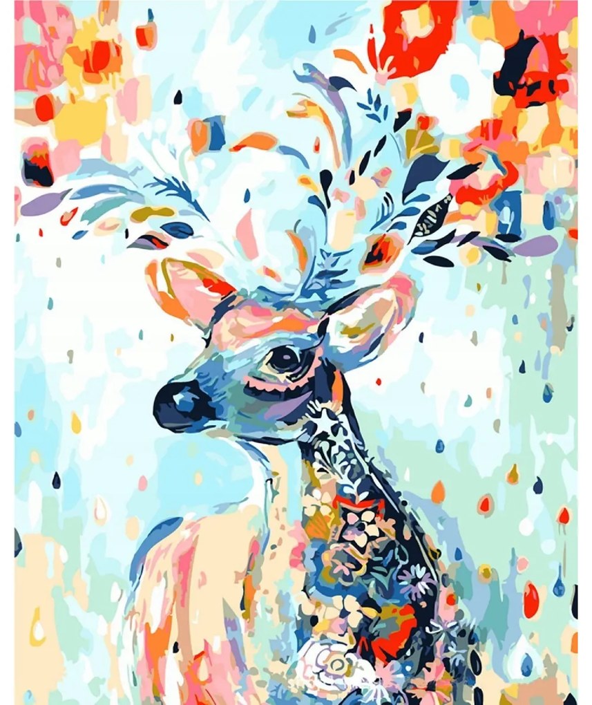 Maľovanie podľa čísel - jeleň s kvetmi | 40X50cm