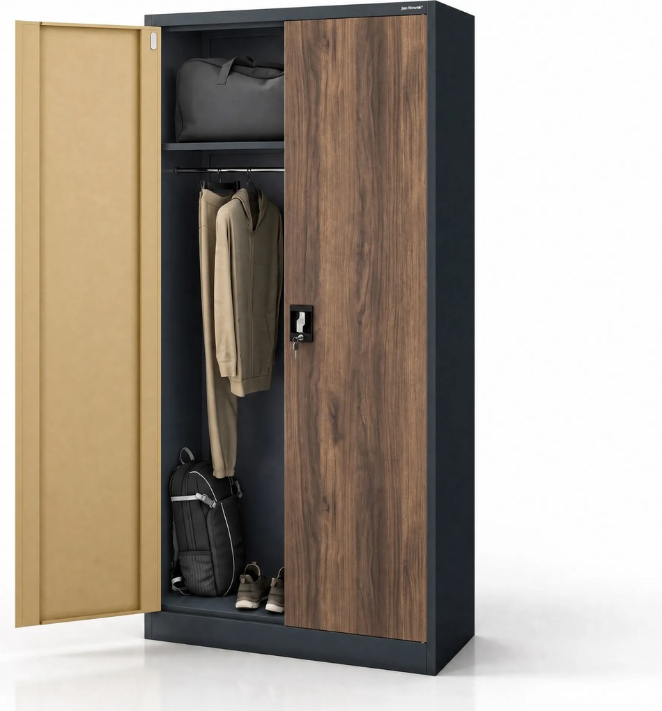 Viacúčelová kovová skriňa antracitová / orech, 900x1850x450 mm: DAWID Eco Design
