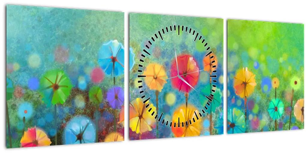 Obraz - Abstraktné kvety (s hodinami) (90x30 cm)