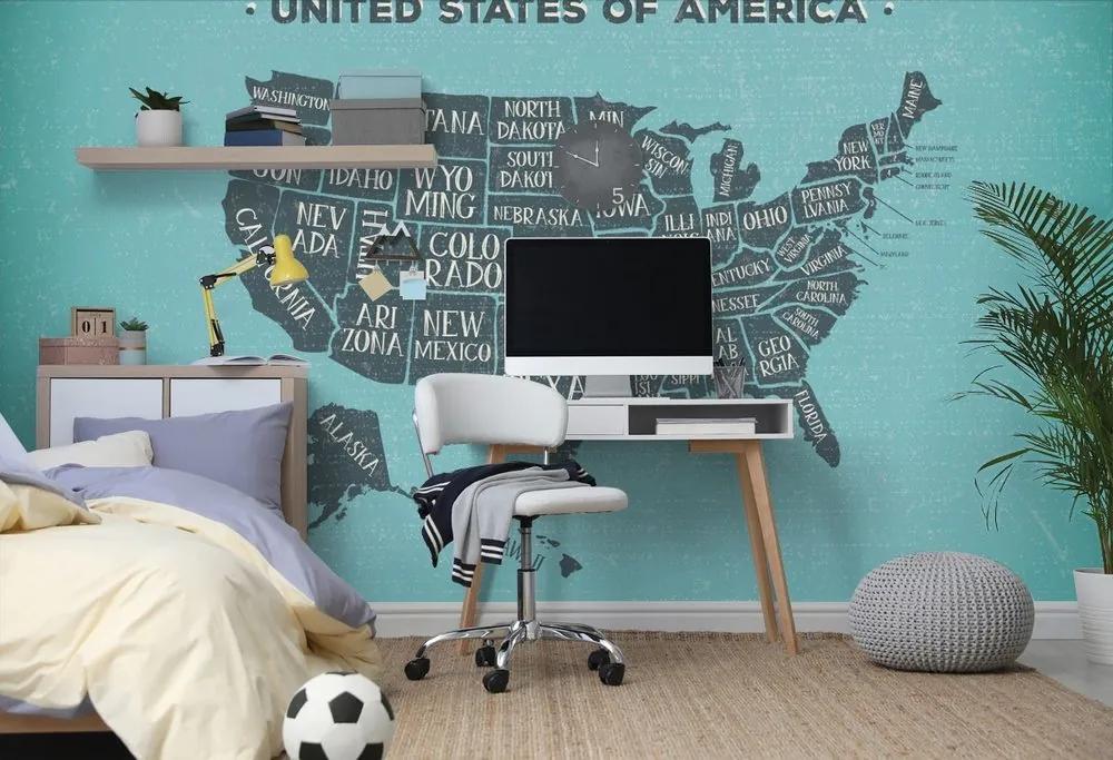 Samolepiaca tapeta náučná mapa USA s modrým pozadím - 150x100