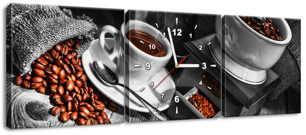 Gario Obraz s hodinami Káva arabica - 3 dielny Rozmery: 90 x 30 cm
