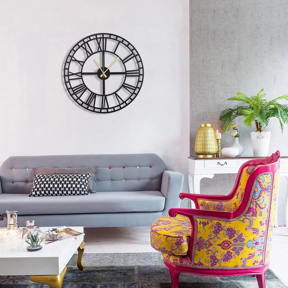 Čierne nástenné hodiny Greece, 50 × 50 cm