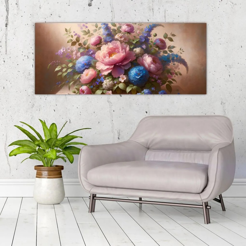 Obraz - Stôl plný kvetov (120x50 cm)