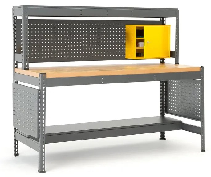 Dielenský stôl COMBO s panelom na náradie, policami a osvetlením, dub