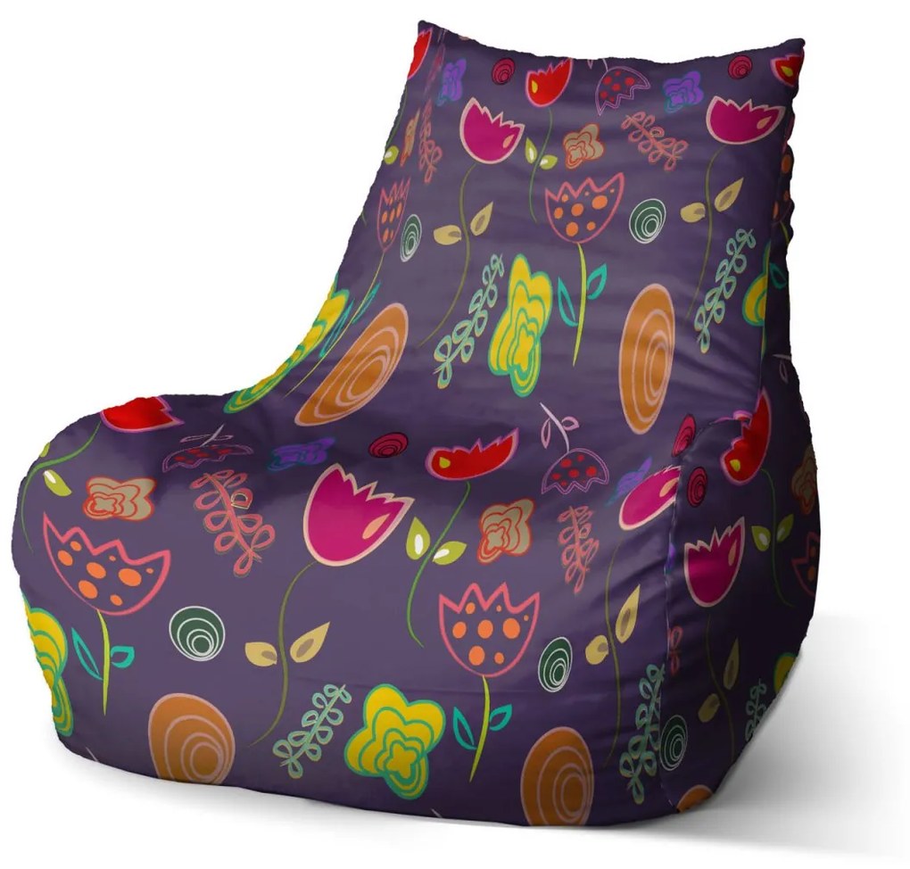Sablio Sedací vak Bean Nakreslené kvetiny - 100 x 90 x 45 cm