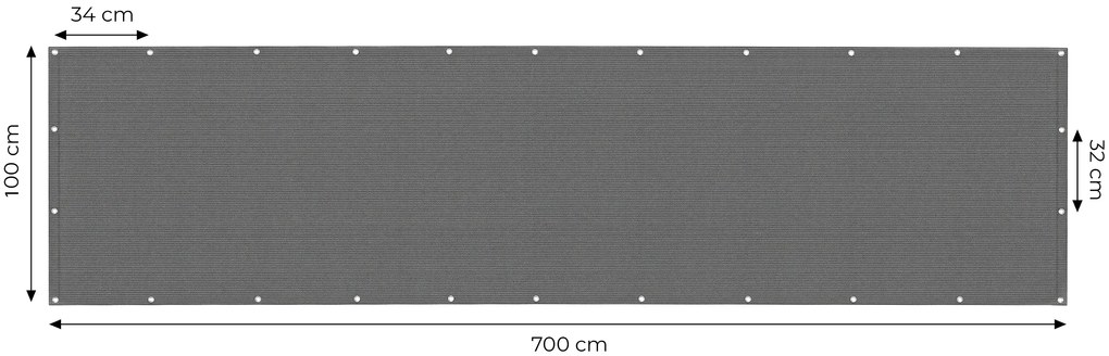 MultiGarden Tieniaca sieť na balkón s príslušenstvom 100x700 cm - sivá MultiGarden