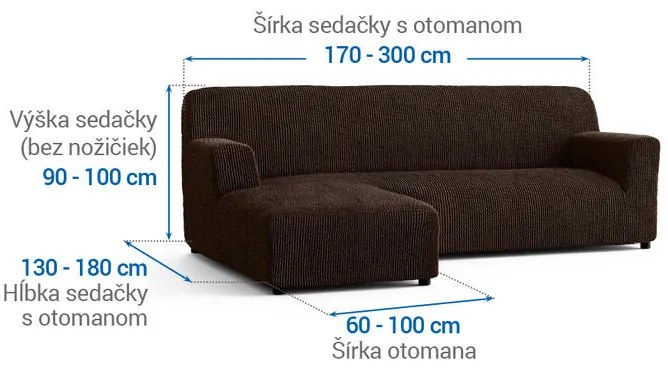 Bielastické poťahy COSTINA tabaková sedačka s otomanom vľavo (š. 170 - 300 cm)