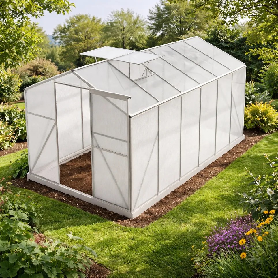 Skleník so základňou BestBerg BBGH‑1206S / 7,05 m² / 371 × 190 × 194 cm / strieborná