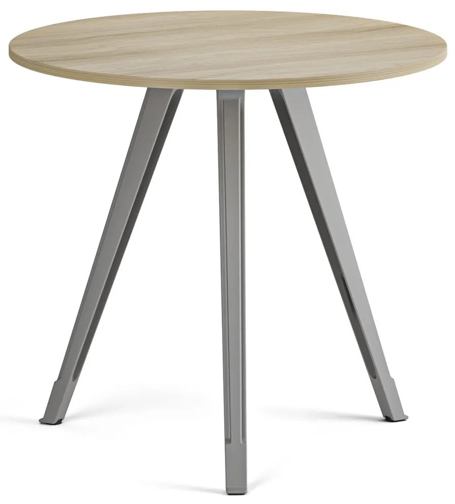 Konferenčný stôl PRIMO ZEN, priemer 80 cm, sivostrieborná podnož, dub prírodný