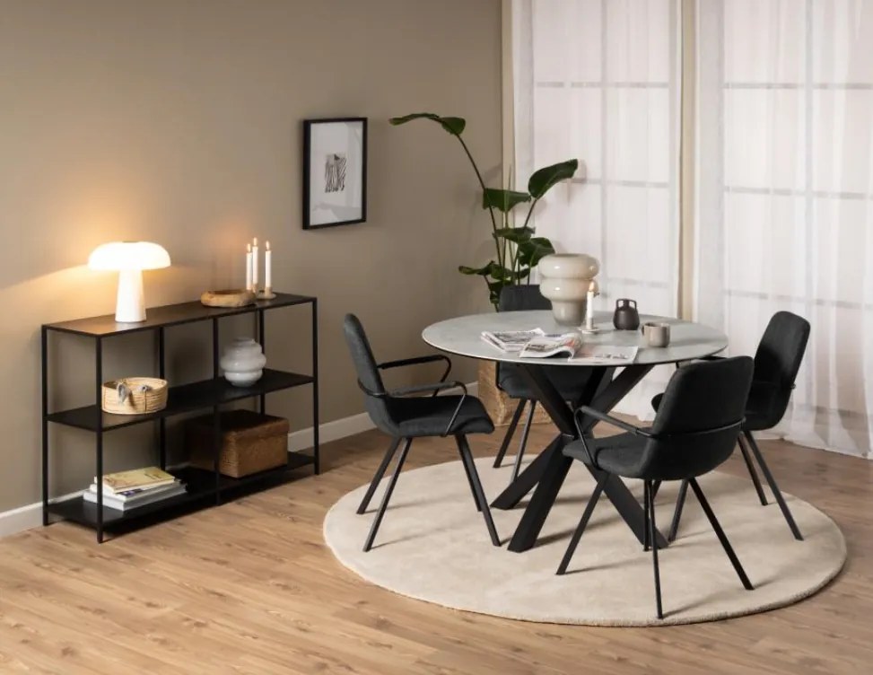 Jedálenský okrúhly stôl Heaven 119 cm sivý mramor/čierny