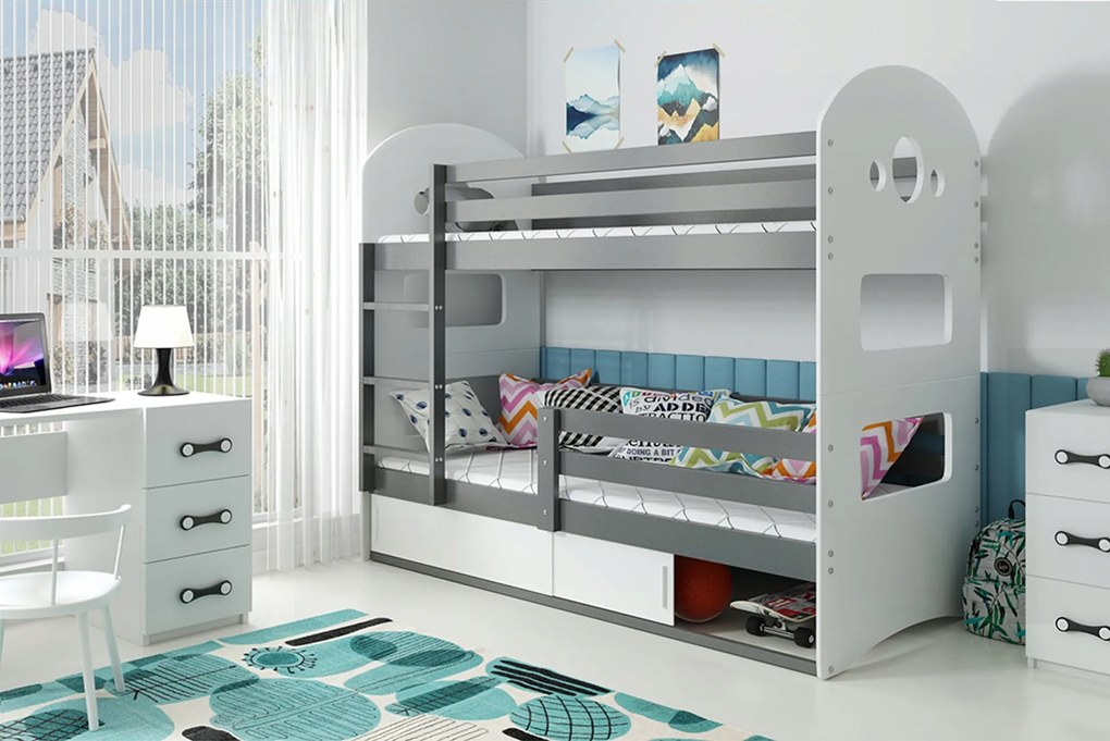 Interbeds Poschodová posteľ DOMINIK 163cmx86cm - sivo biela