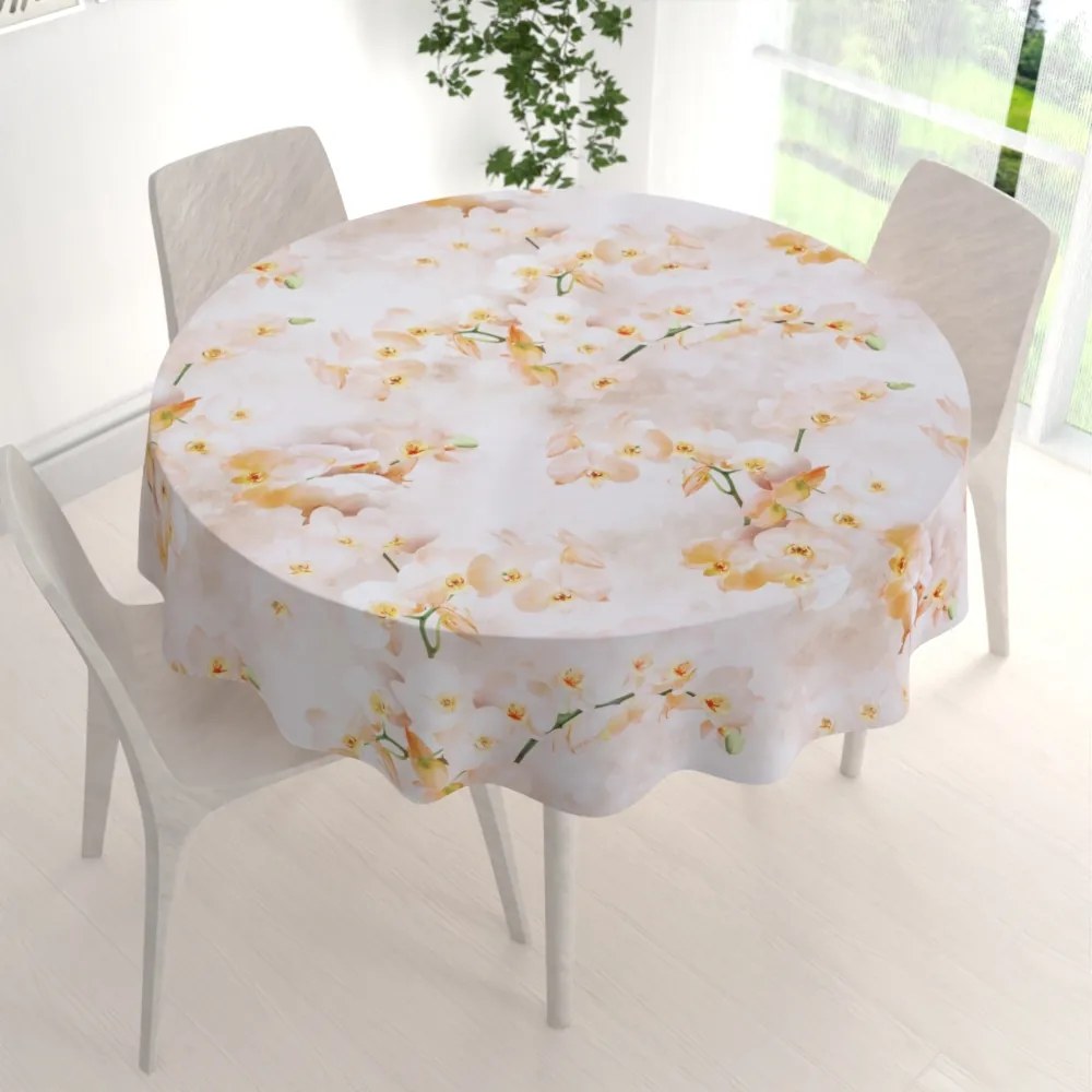 Biante Teflónový okrúhly obrus TF-045 Orchidey na béžovom Ø 50 cm