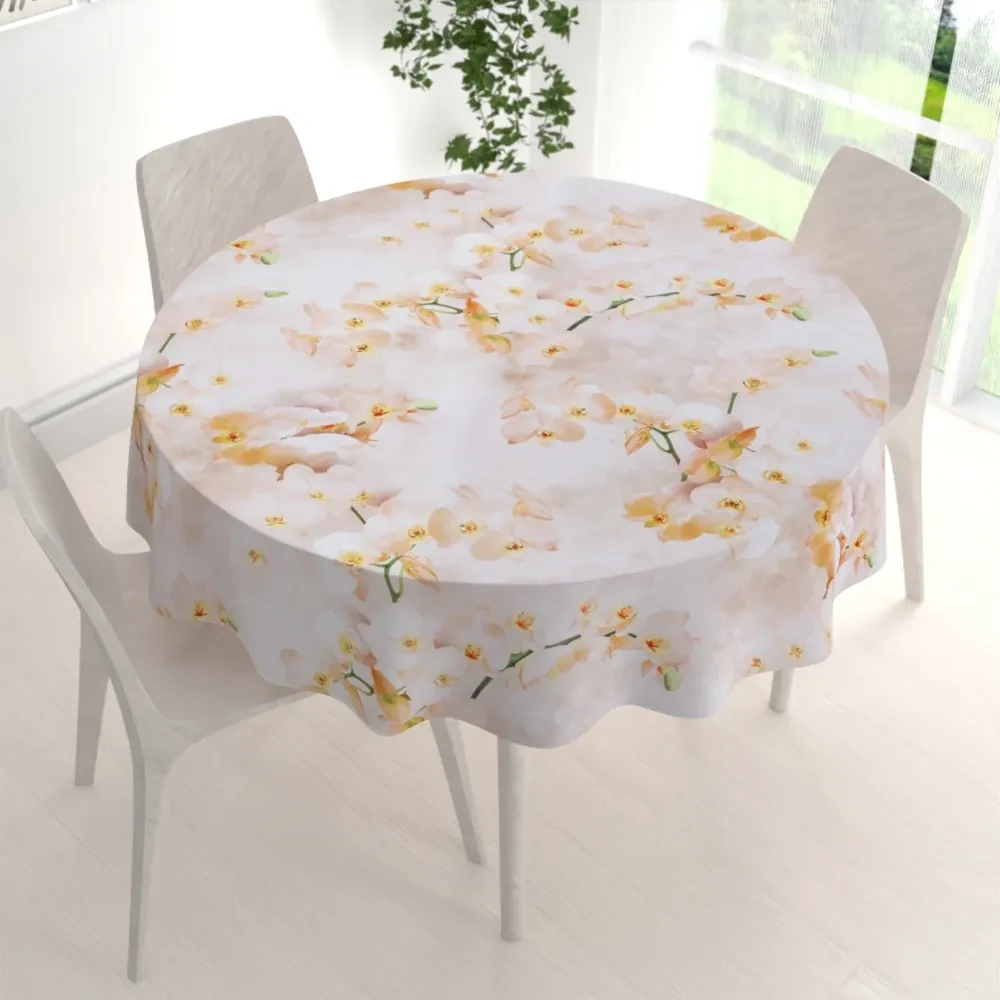 Biante Teflónový okrúhly obrus TF-045 Orchidey na béžovom Ø 90 cm