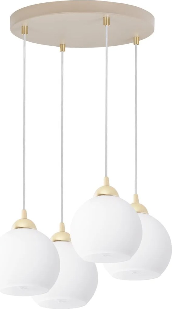 Závesné svietidlo Eliza, 4x biele sklenené tienidlo, g/be, o