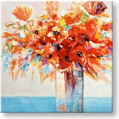 Maľovaný obraz na stenu KVETY VO VÁZE 70x70 cm