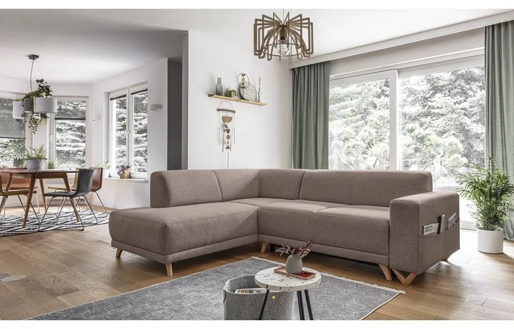 Hnedá rozkladacia/s úložným priestorom rohová pohovka (ľavý roh/do L) Classy Sophie – Miuform