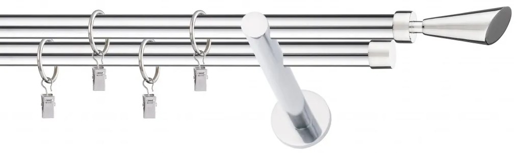 Dekorstudio Chrómová dvojradová garniža KALIA 19mm Dĺžka: 360cm, Typ uchytenia: Držiak dvojitý modern, Typ príslušenstva: Krúžky tiché so štipcami