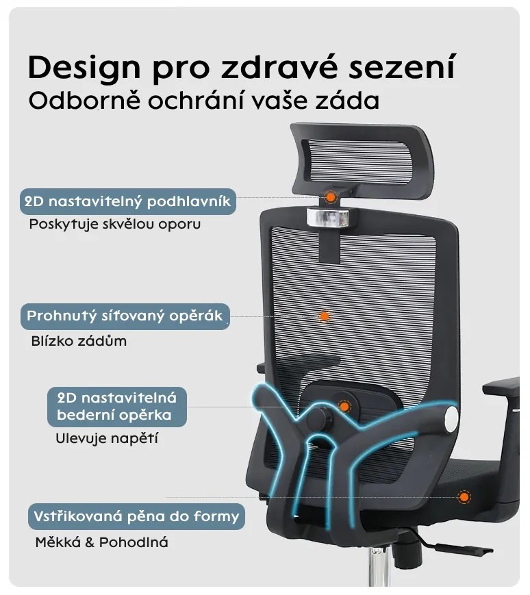 Kancelárska ergonomická stolička Neoseat BRENDA — čierna, nosnosť 150 kg