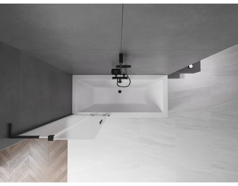 Mexen Velar L, 2-krídlová posuvná vaňová zástena 70 x 150 cm, 8mm sklo námraza, čierna matná, 896-070-003-31-70