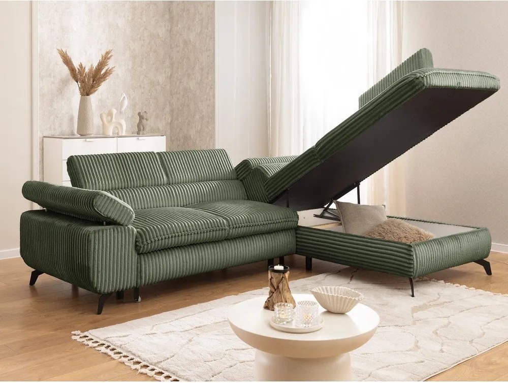 Zelená menčestrová rohová pohovka (pravý roh/do L) Marbeya – Ropez