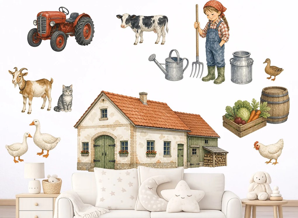 Poľnohospodárska farma nálepky na stenu do detskej izby hárok 75 x 59 cm