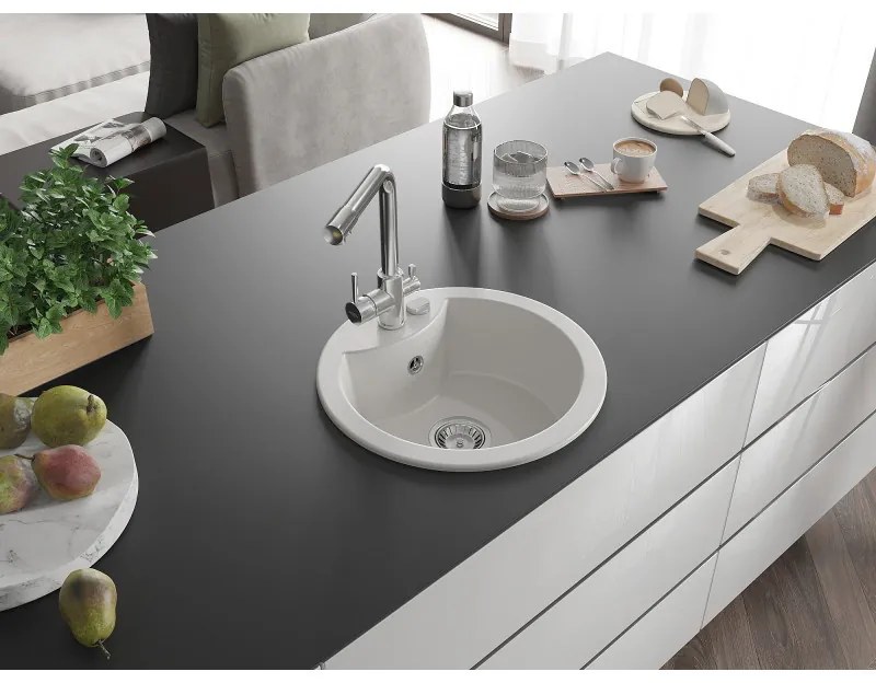 Mexen Diego, 1-komorový granitový drez 488x488x167 mm, chrómová batéria Duero, biela, 6512-20-671600-00