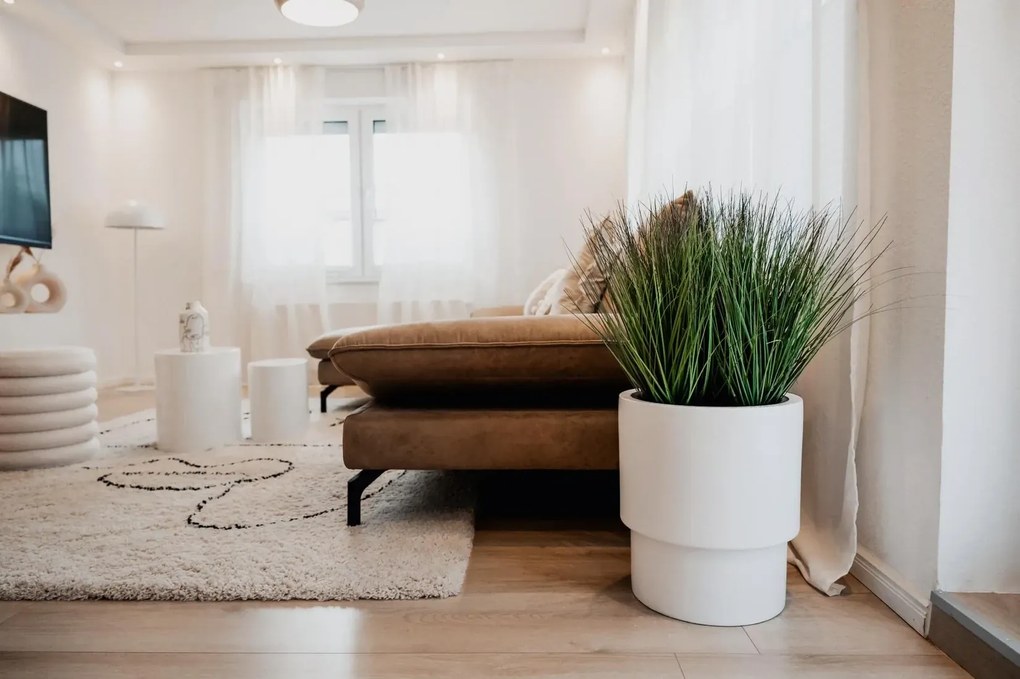 Kvetináč ESCADA, sklolaminát, výška 40 cm, biely mat