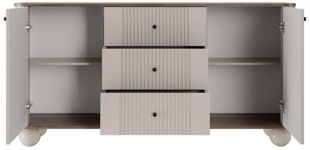 Komoda Vespera 160 cm so zásuvkami - kašmírová / orech / čierna / kašmírové nohy