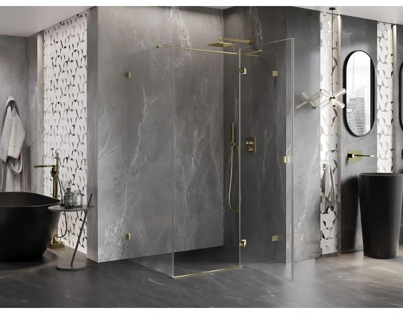 Mexen Lunar T, výklopný sprchový kút pravý 120 x 90 cm, 8mm číre sklo, zlatý profil, 834T-120-090-50-00-P