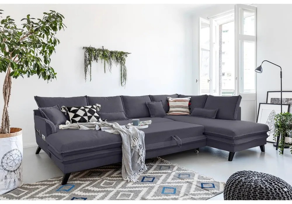 Antracitovosivá rozkladacia pohovka do "U" Miuform Charming Charlie, pravý roh