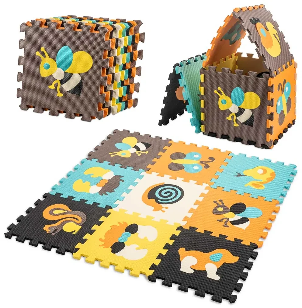 KIK Penová podložka na puzzle pre deti 9 el. farebné zvieratká 85cm x 85cm x 1cm