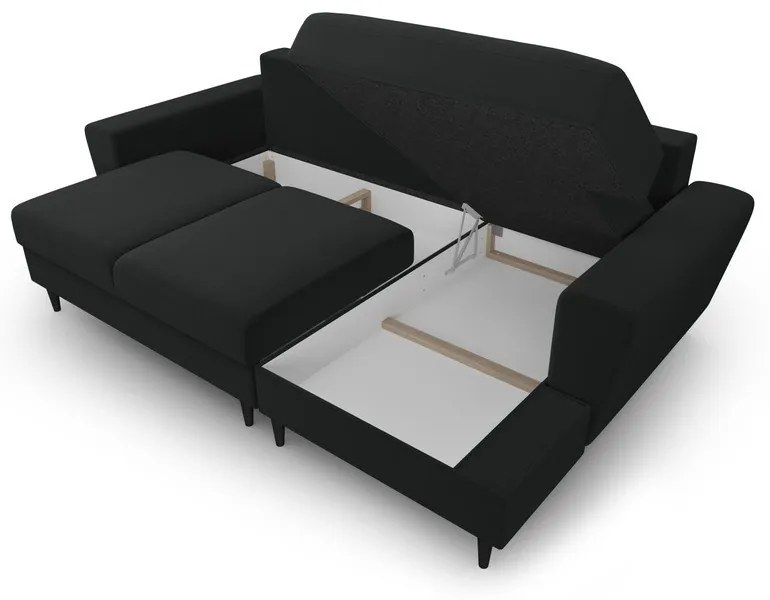 Čierna zamatová rozkladacia/s úložným priestorom rohová pohovka (pravý roh/s leňoškou) Kyoto – Cosmopolitan Design