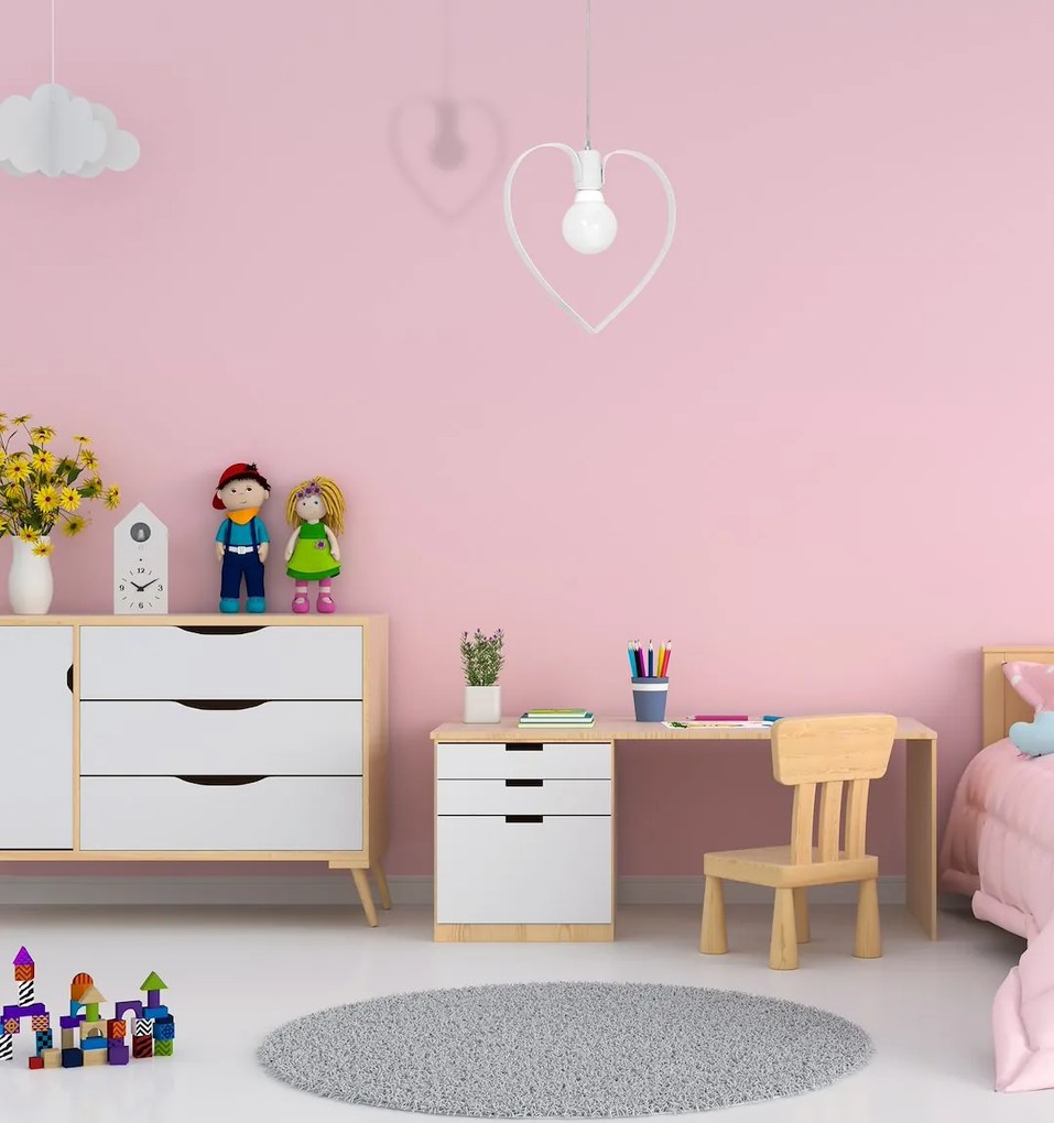 Detské závesné svietidlo Amore, 1x biele kovové tienidlo, w
