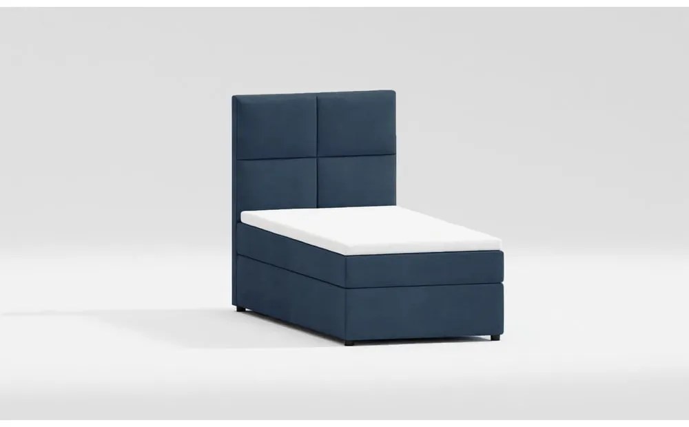 Tmavomodrá čalúnená jednolôžková posteľ s úložným priestorom s roštom 80x200 cm Lena – Ropez