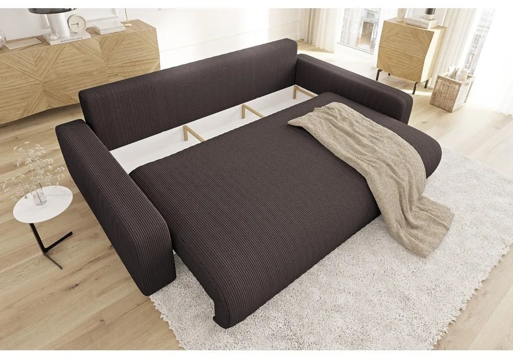 Hnedá menčestrová rozkladacia/s úložným priestorom pohovka 234 cm Sara – Ropez