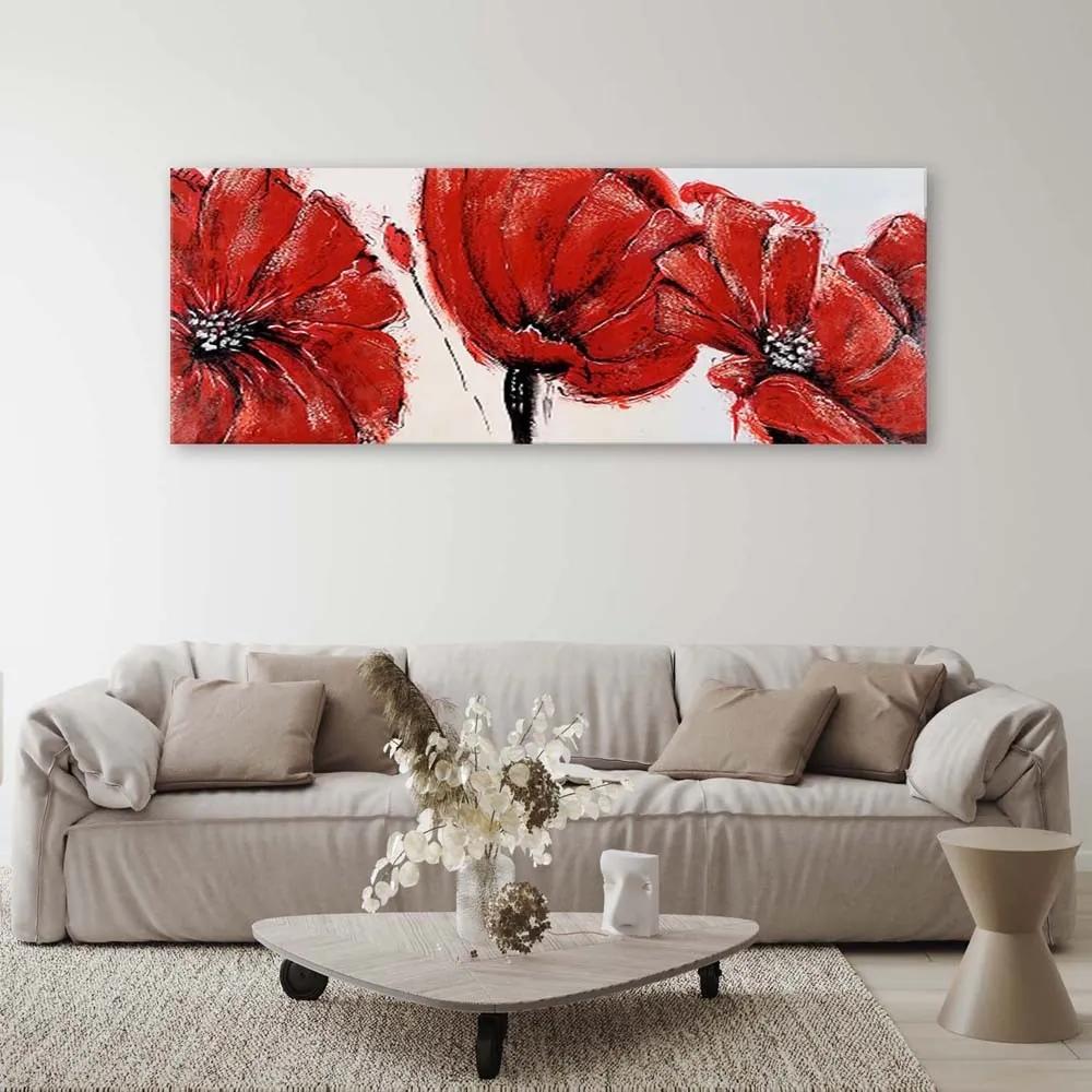 Obraz na plátně Malované červené máky - 150x50 cm