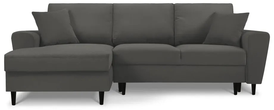 Tmavosivá menčestrová rozkladacia rohová pohovka Micadoni Home Moghan, ľavý roh