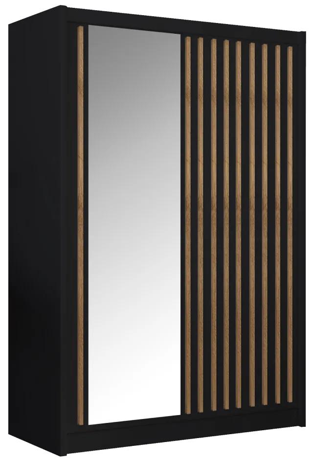 Kondela Skriňa s posuvnými dverami, čierna/dub craft, 150x215 cm, LADDER