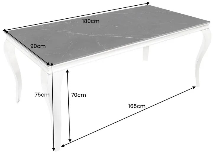 Dizajnový jedálenský stôl Rococo 180 cm čierny kameň / strieborný