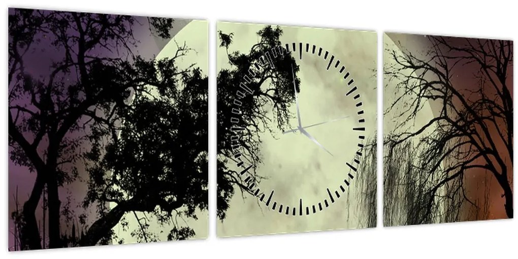 Obraz - Spln nad hladinou (s hodinami) (90x30 cm)