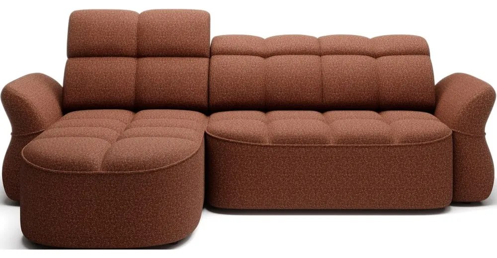 Terakotová zamatová rozkladacia/s úložným priestorom rohová pohovka (ľavý roh/s leňoškou) Beneth – ELTAP