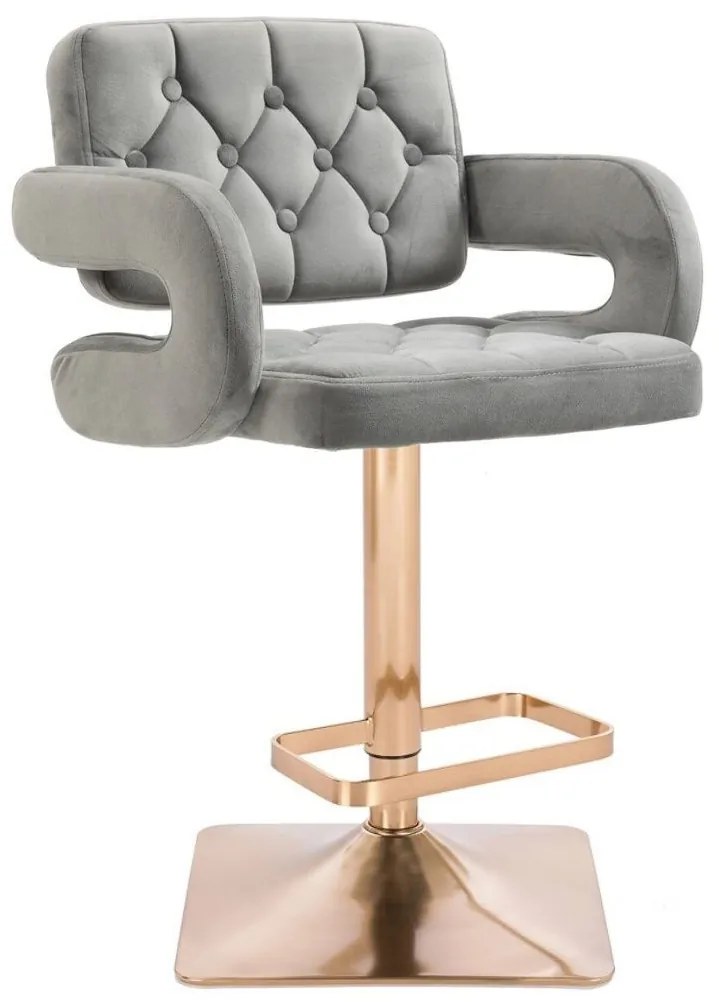 LuxuryForm Barová stolička ADRIA VELUR na zlatej hranatej podstave - šedá
