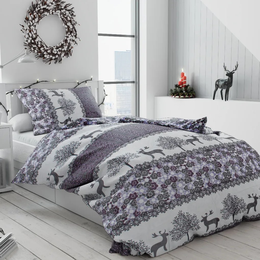 Mikroplyšové obliečky Vianoční soby sivé