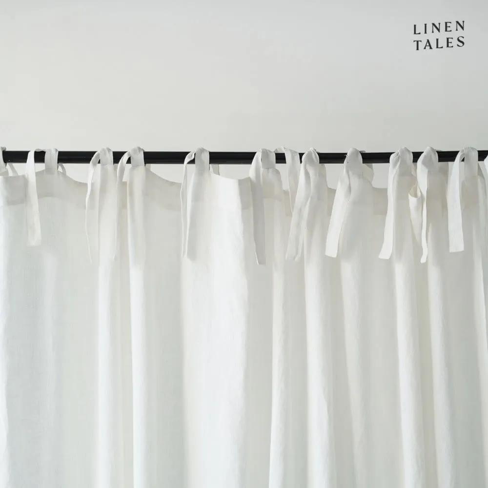 Biely ľanový záves s pútkami Linen Tales Night Time, 250 x 140 cm