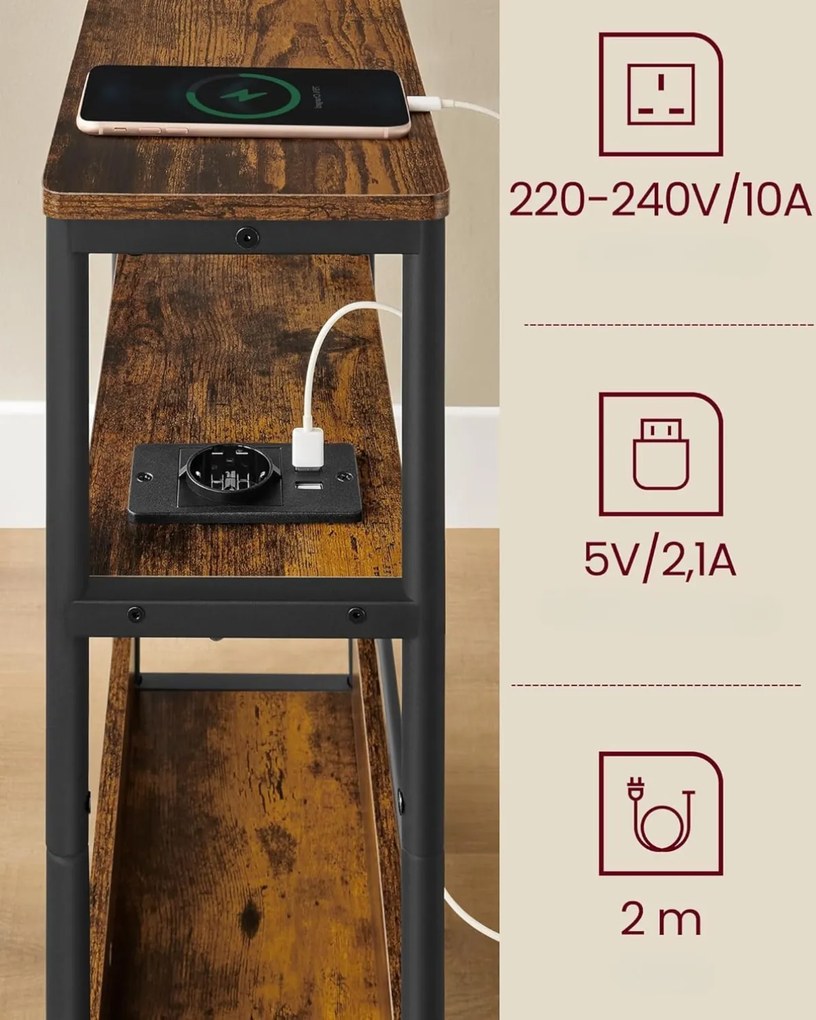 Odkládací stolek Vasagle Keegan s USB a zásuvkou hnědý/černý