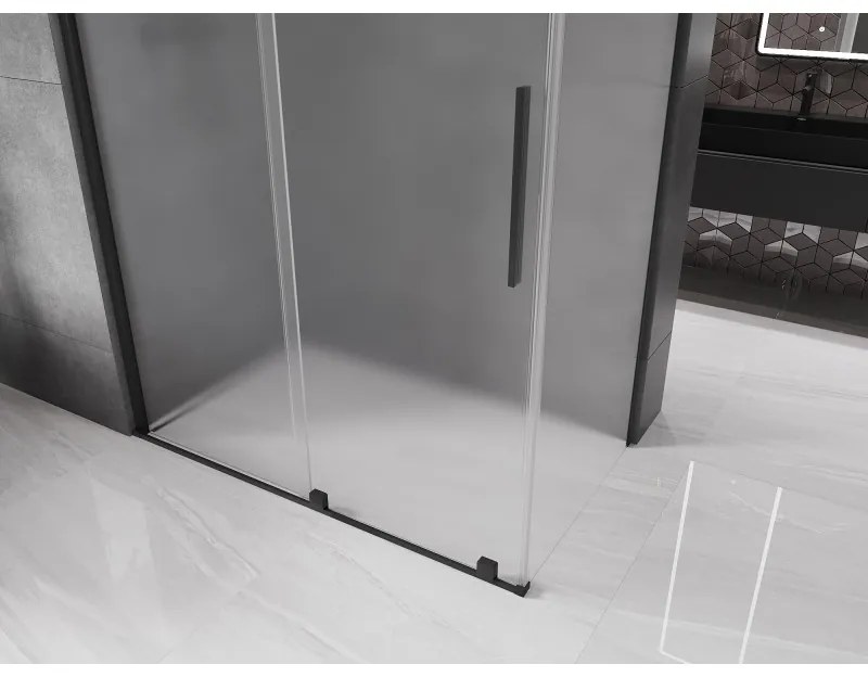 Mexen Velar, sprchový kút s posuvnými dverami 160 x 75 cm, 8mm sklo námraza, čierna matná, 871-160-075-31-70