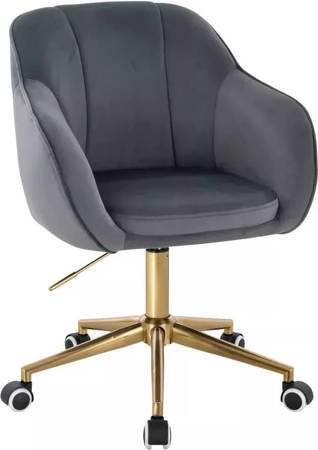 LuxuryForm DESIGN Stolička AVOLA VELUR na zlatej podstave s kolieskami - tmavo šedá
