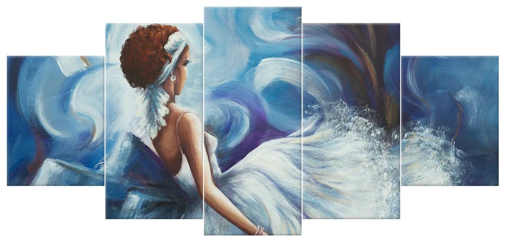 Gario Ručne maľovaný obraz Krásna žena počas tanca - 5 dielny Rozmery: 150 x 70 cm