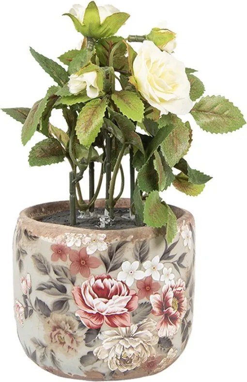 Zelený keramický dekoračný kvetináč s kvetmi Floria XS - Ø 8*7 cm